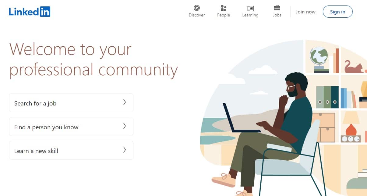 LinkedIn homepage screenshot.