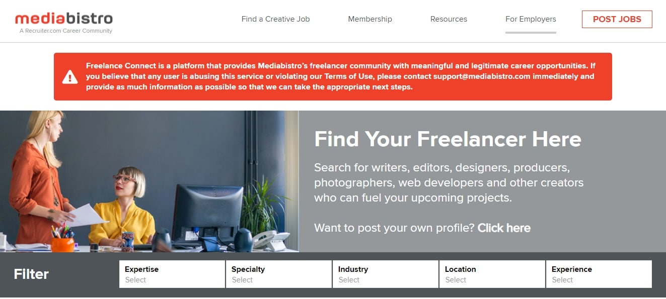 MediaBistro job posting page.