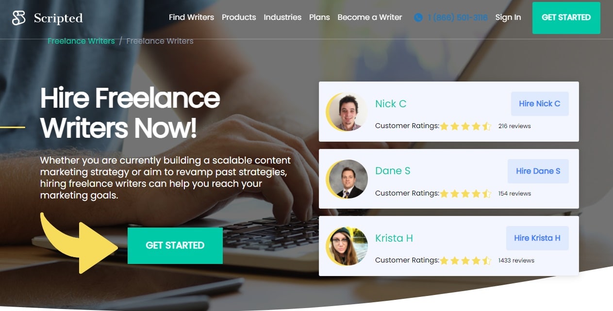 Scripted’s web page for hiring blog article writers.