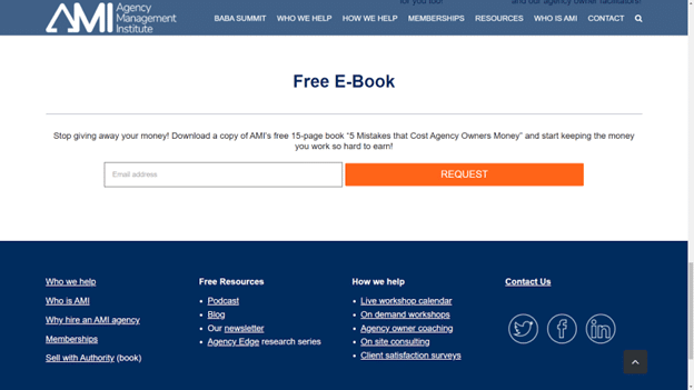 AMI offers a free ebook as a magnet for lead generation through blogging..