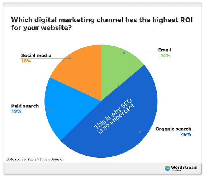 circle graph shows that 49% of marketing professionals deemed organic search as their most profitable marketing channel