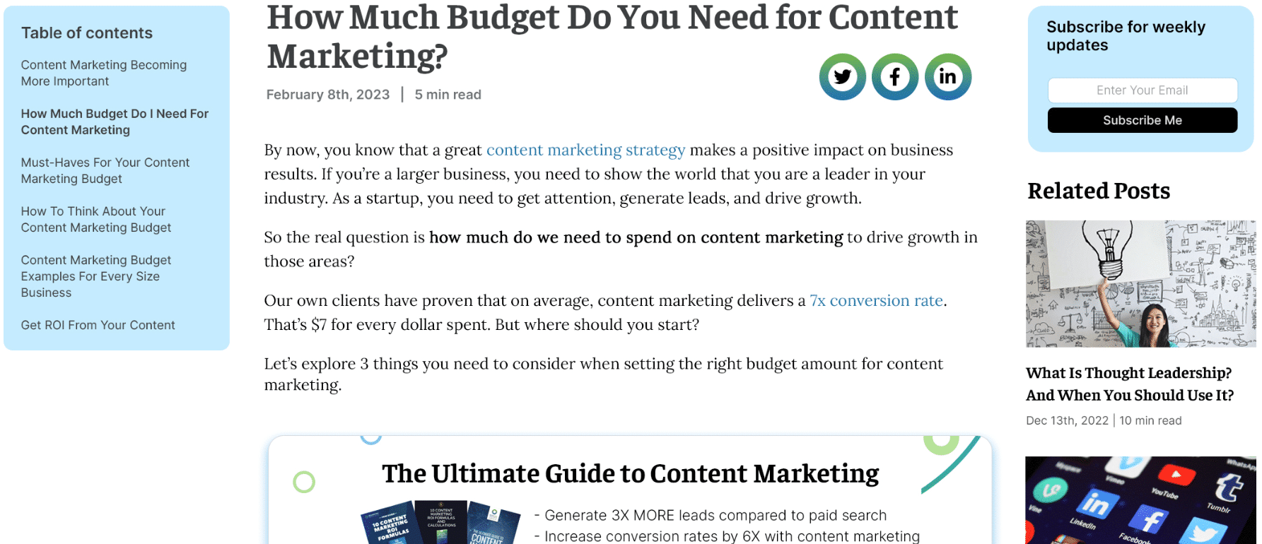 example of blog article page design