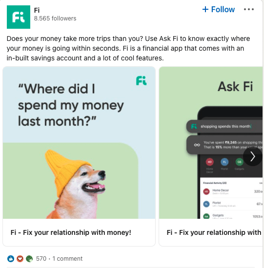 Fi ad showing what a great Linkedin post looks like